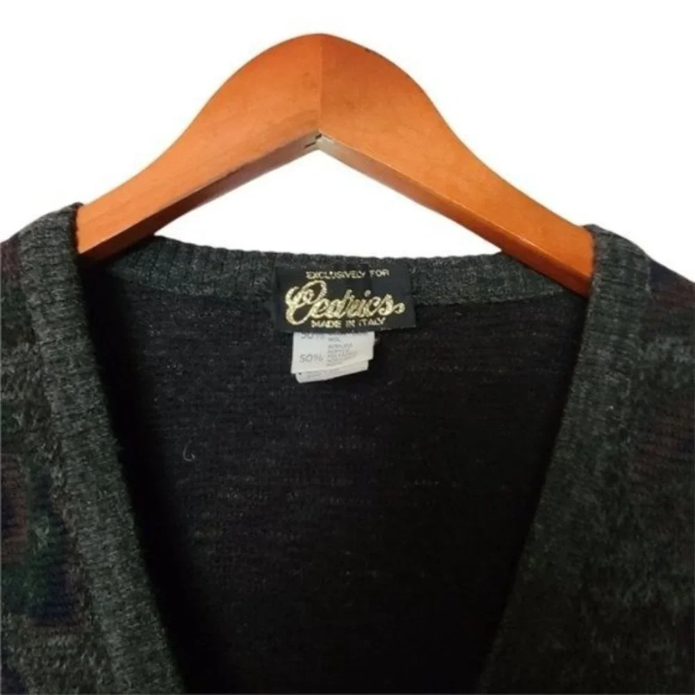 Vintage Cedrics Sweater Wool Blend XL Paisley Gray Green‎ Mens V-Neck